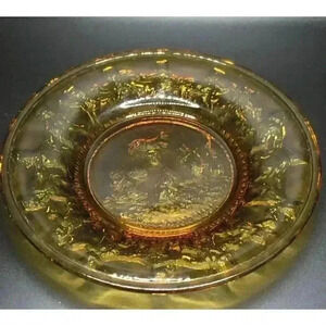 Tiara Amber Glass‎ Hey Diddle Diddle Nursery Rhyme Childs Plate Vintage 6 inch